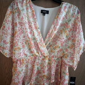 MSK Women's Floral Blouse - Pink, Orange, and Green